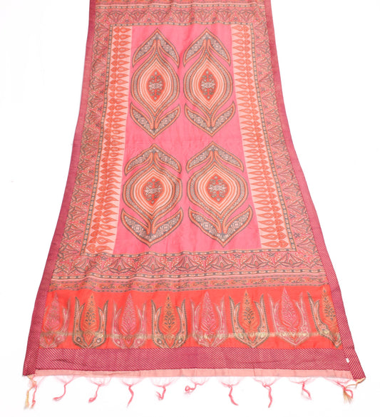 Sushila Vintage Pink Orange Dupatta 100% Pure Cotton Printed Classy Long Stole