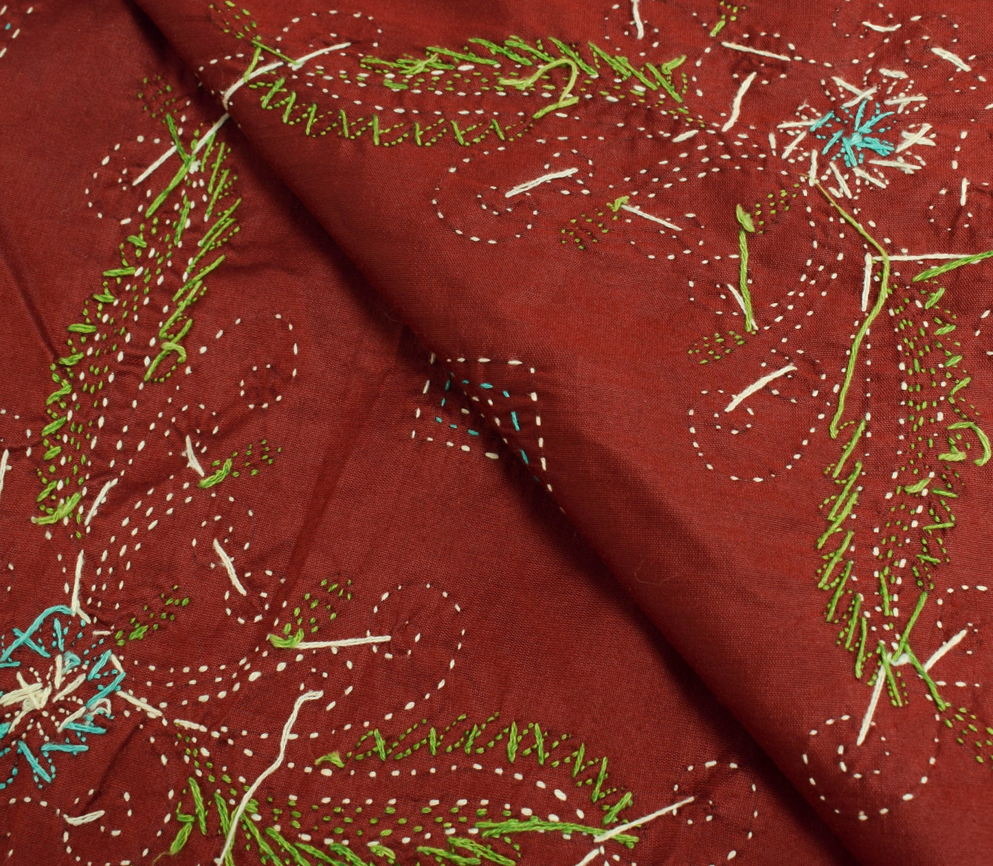 Sushila Vintage Beige Maroon Floral Dupatta Hand Embroidered Cotton Long Stole