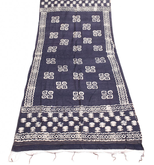 Sushila Vintage Black 100% Pure Silk Dupatta Batik Printed Long Stole Hijab Wrap