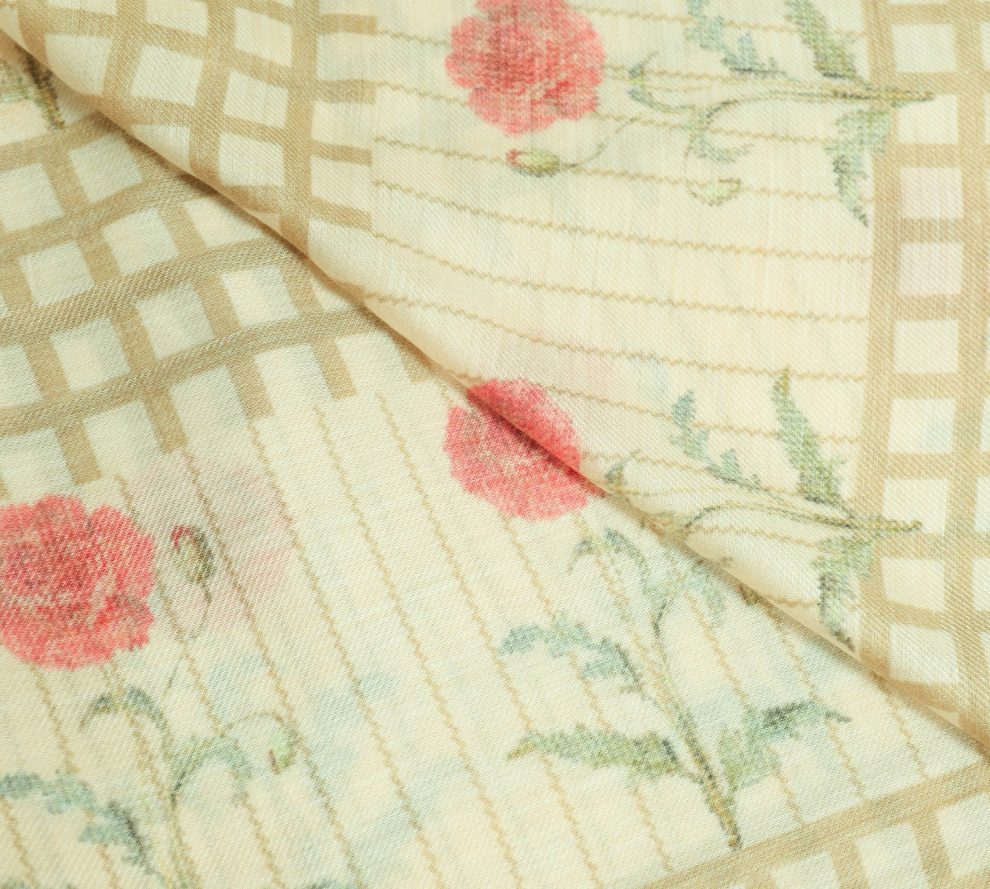 Sushila Vintage Beige Floral Dupatta 100% Pure Woolen Printed Long Stole Hijab