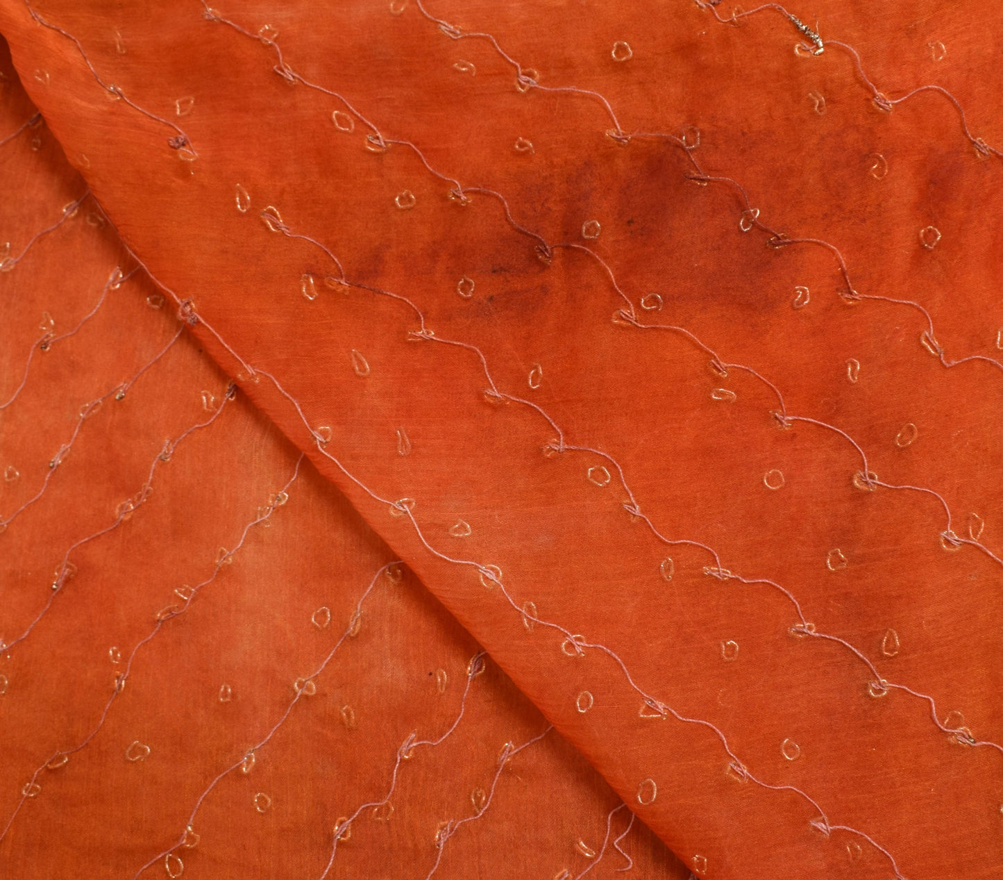 Sushila Vintage Orange Tie-Dye Dupatta Chiffon Silk Zardozi Work Long Stole Wrap