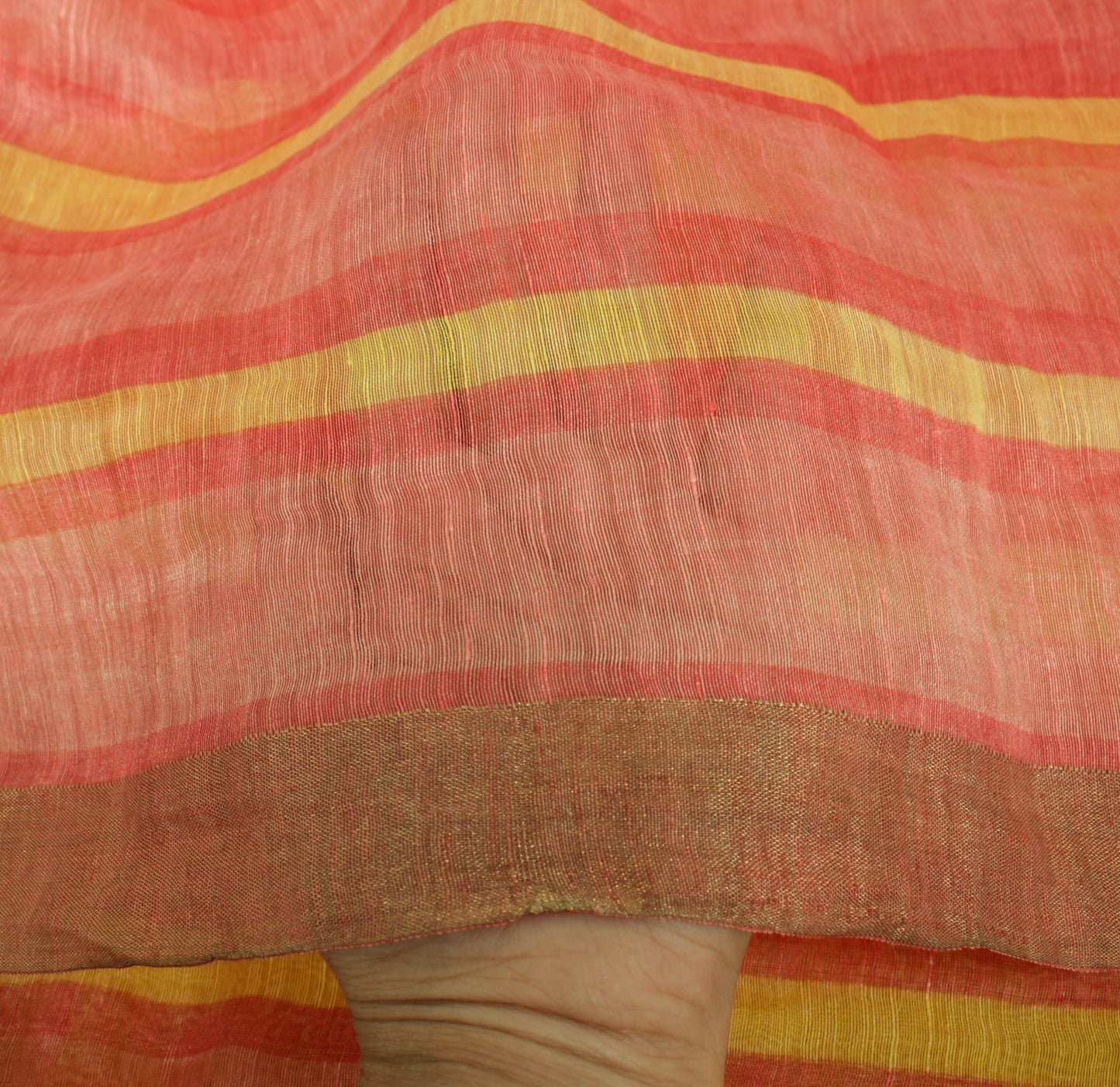 Sushila Vintage Yellow & Pink Dupatta 100% Pure Silk Stripes Printed Long Stole