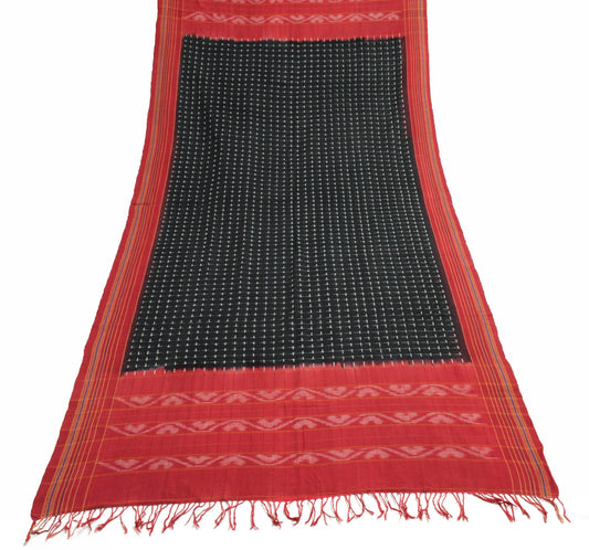 Sushila Vintage Black Maroon Dupatta 100% Pure Cotton Hand Woven Ikat Long Stole