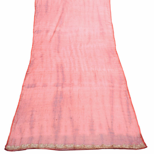 Sushila Vintage Rust Tie-Dye Pure Chiffon Dupatta Hand Beaded Long Stole Scarves