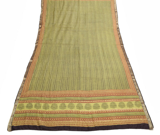Sushila Vintage Green Hand Block Printed Dupatta 100%Pure Cotton Soft Long Stole