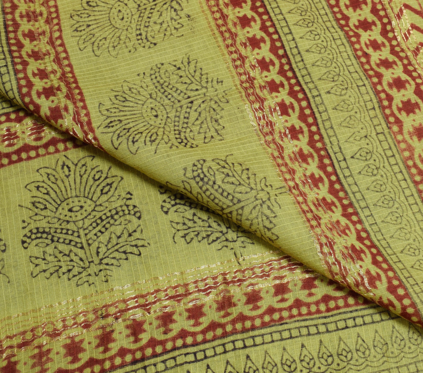Sushila Vintage Green Hand Block Printed Dupatta 100%Pure Cotton Soft Long Stole