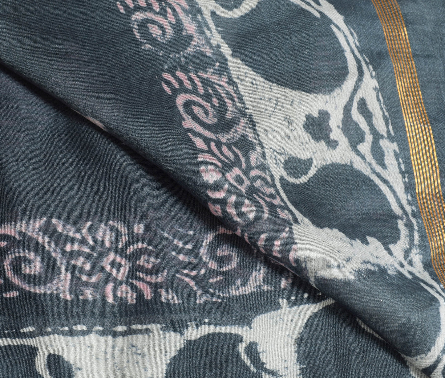 Sushila Vintage Dark Gray Dupatta 100% Pure Cotton Hand Block Printed Long Stole