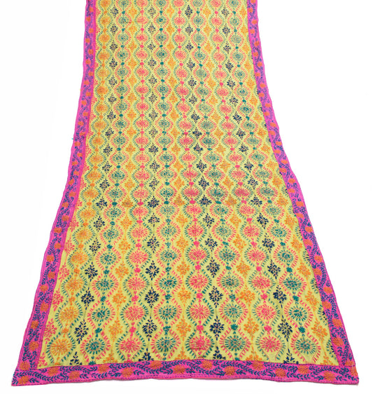 Sushila Vintage Green Silk Dupatta Floral Hand Embroidered Ethnic Long Stole