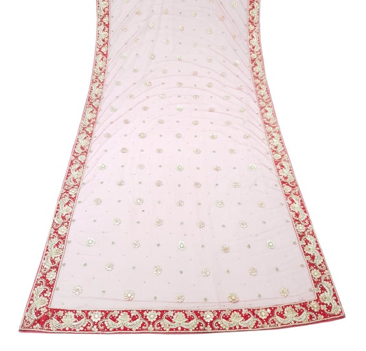 Sushila Vintage Pink Heavy Wedding Dupatta Net Mesh Gotta Patti Work Long Stole