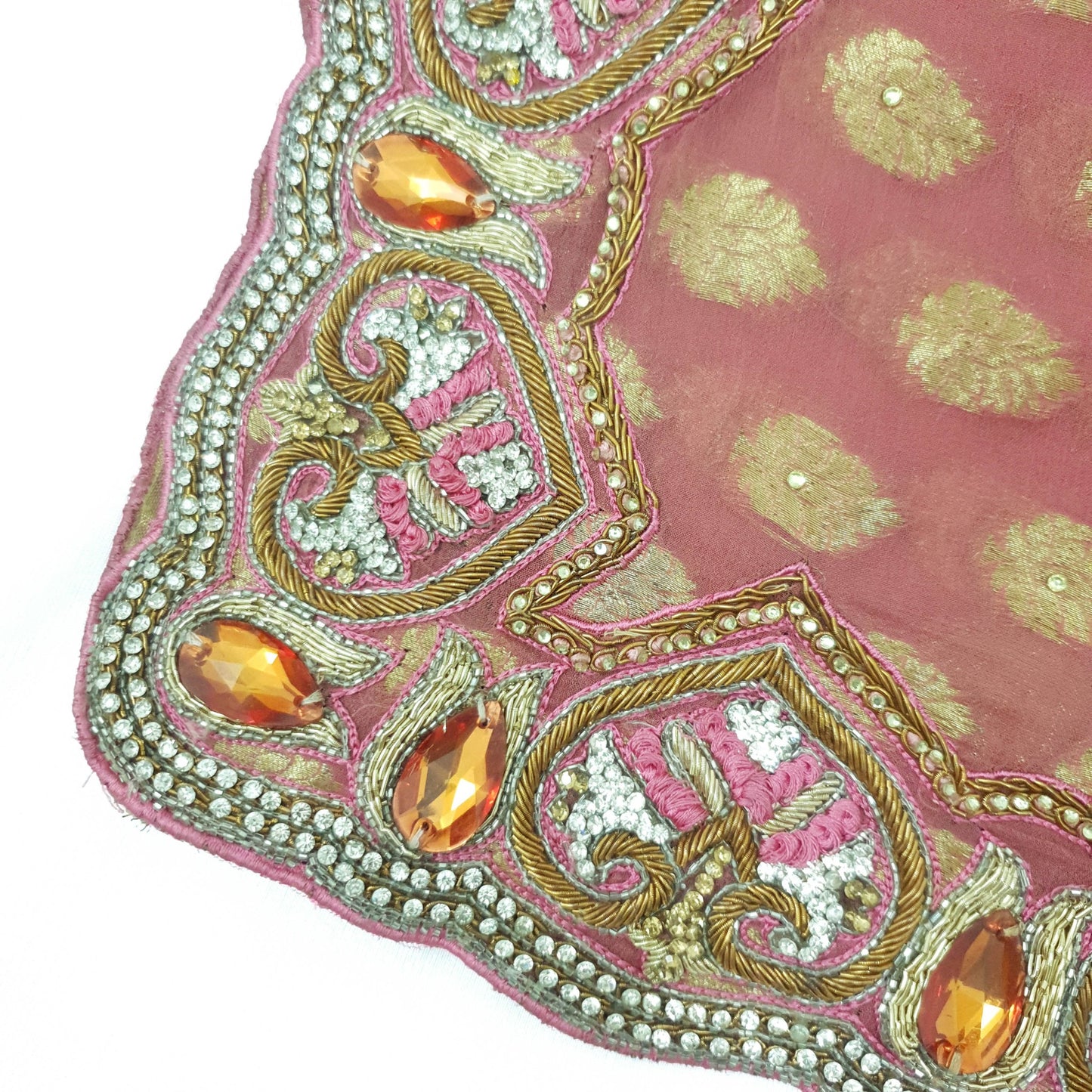 Sushila Vintage Pink Women Dupatta Georgette Zari Work Hand Beaded Chanderi Wrap