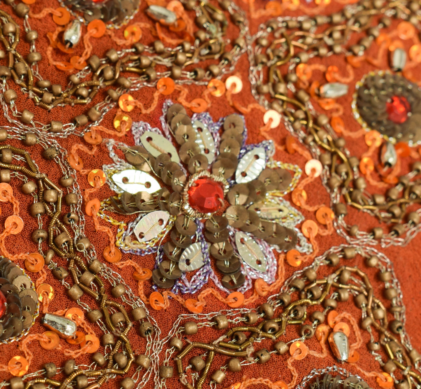 Sushila Vintage Orange Maroon Heavy Dupatta Sequins Embellish Wedding Long Stole