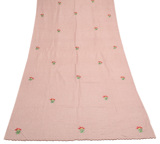 Sushila Vintage Mauve Pure Cotton Dupatta Hand Embroidered Floral Long Stole