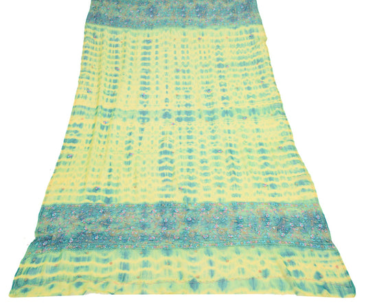 Sushila Vintage Yellow Tie-Dye Dupatta Pure Georgette Floral Long Stole Scarves