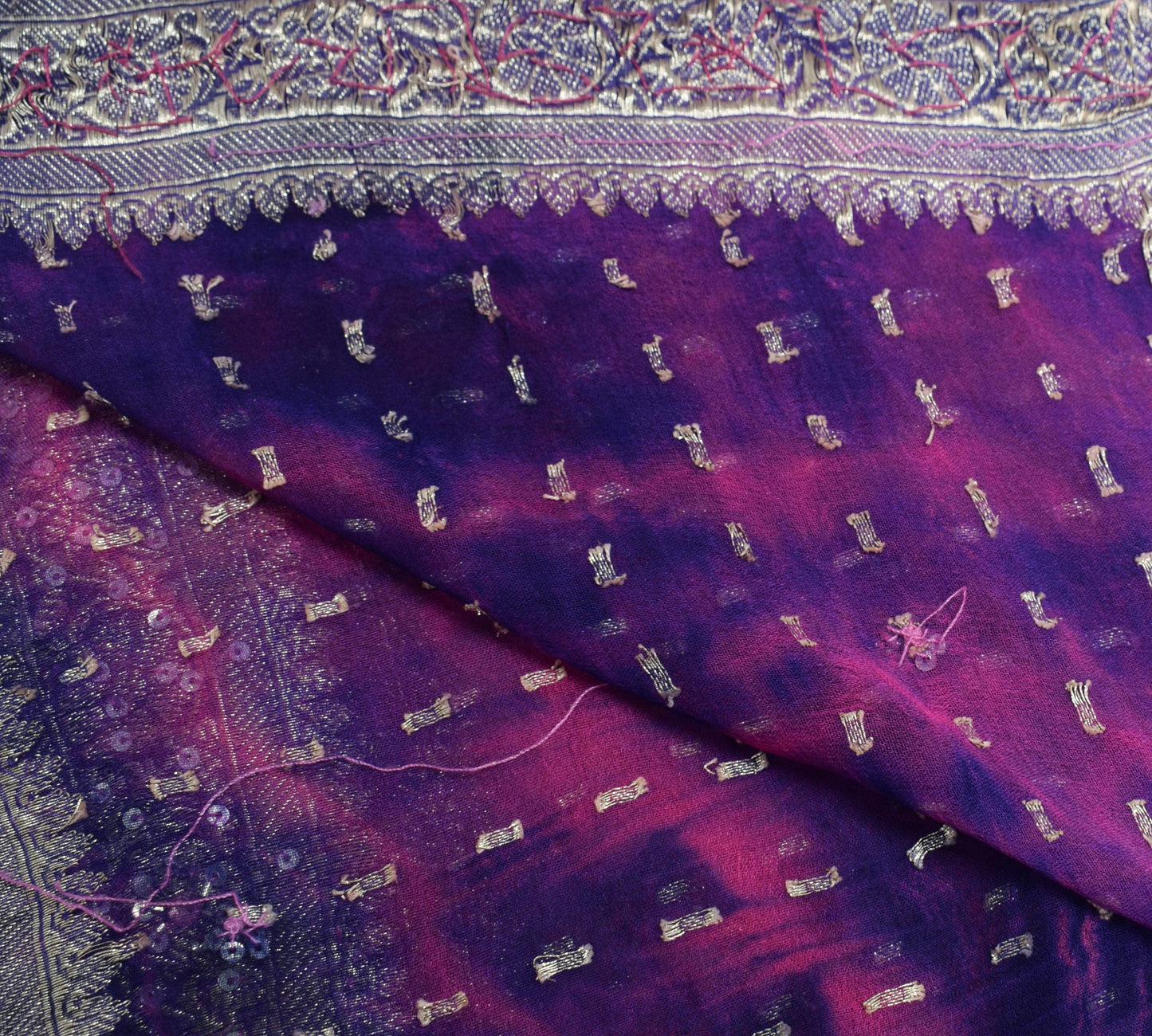 Sushila Vintage Magenta Tie-Dye Dupatta Pure Georgette Zari Brocade Long Stole