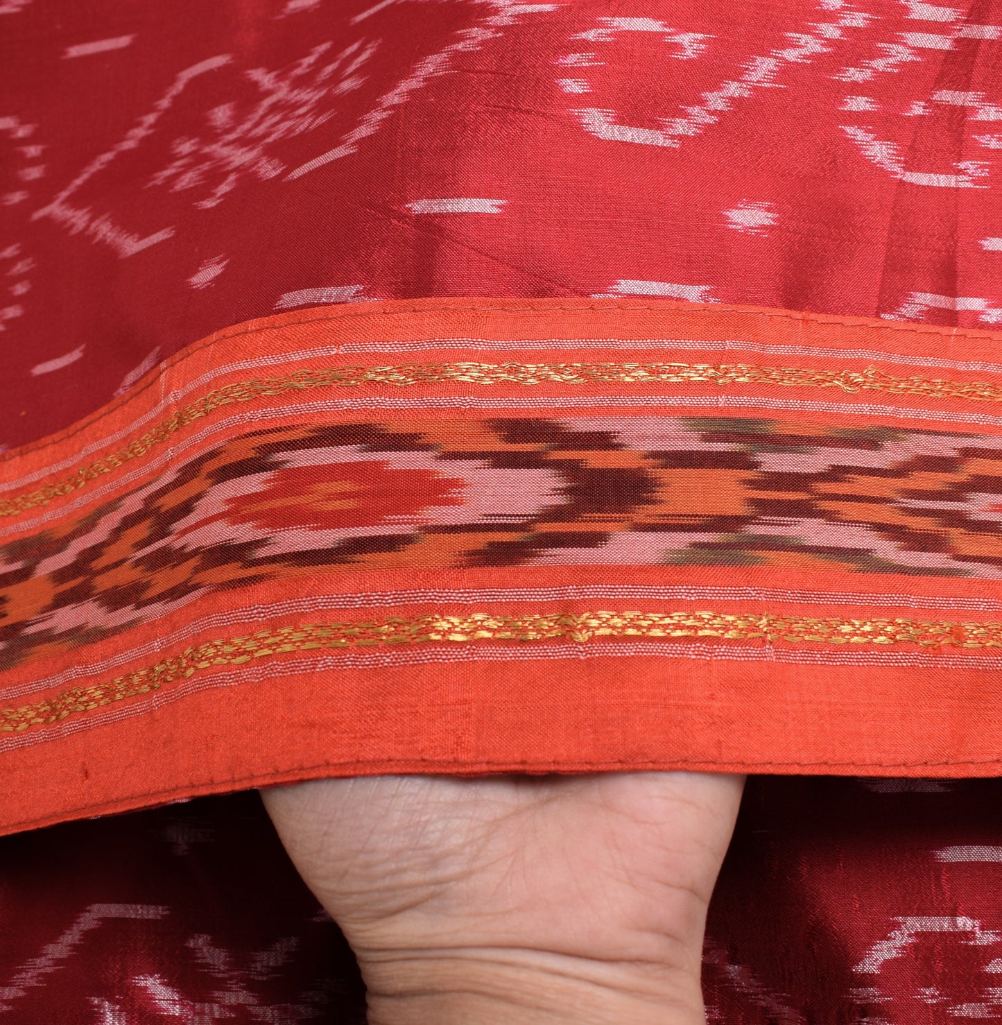 Sushila Vintage Maroon Ikat Dupatta Pure Silk Hans Woven Soft Long Stole Scarve