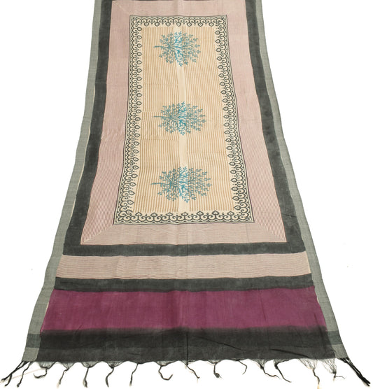 Sushila Vintage Cream Pure Woolen Dupatta Hand Block Printed Long Stole Shawl