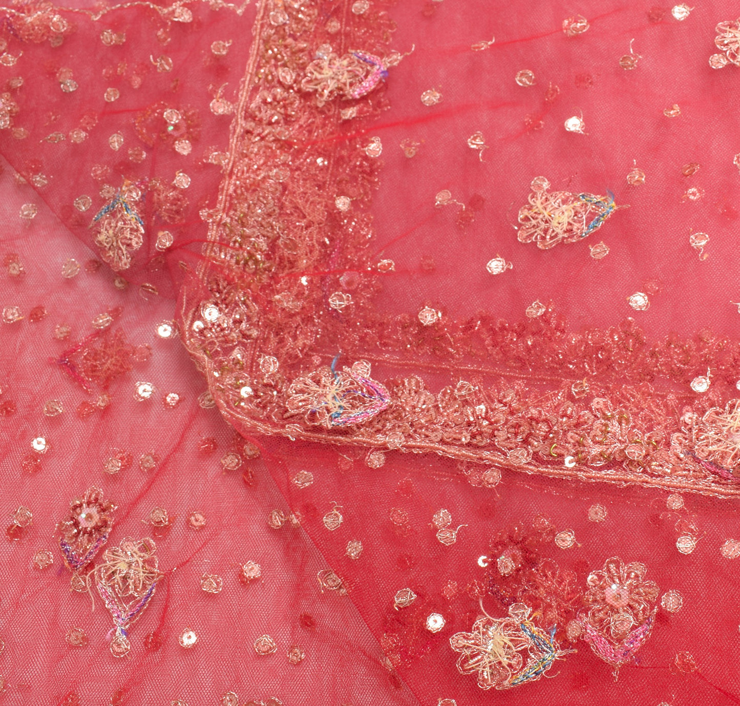 Sushila Vintage Pink Traditional Dupatta Net Mesh Zari Embroidered Long Stole