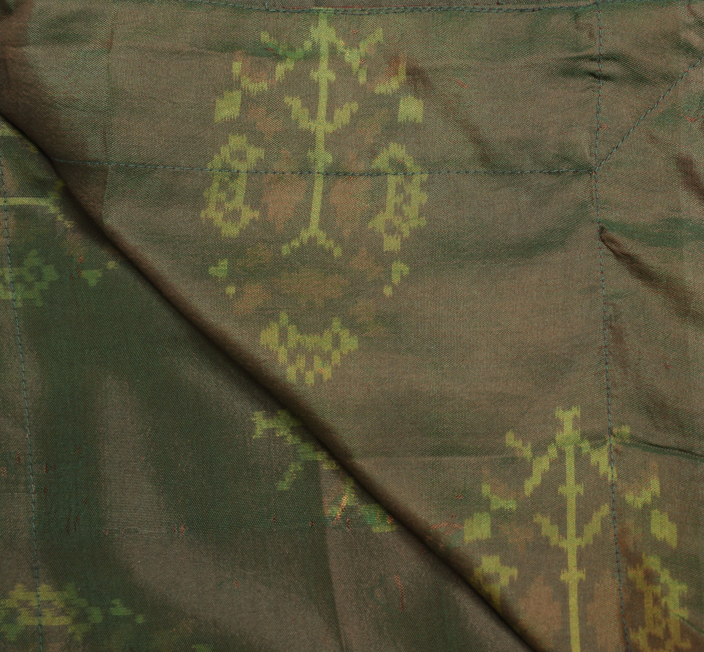 Sushila Vintage Green DualTone Dupatta Pure Silk Hand Woven Ikat Soft Long Stole
