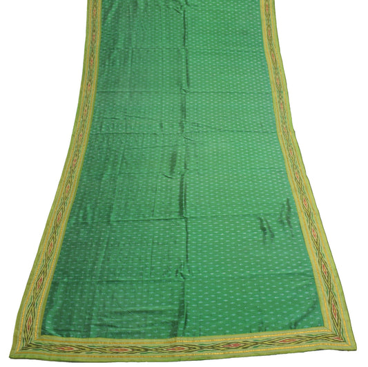 Sushila Vintage Green Ikat Dupatta Hand woven 100%Pure Silk Soft Long Stole Veil