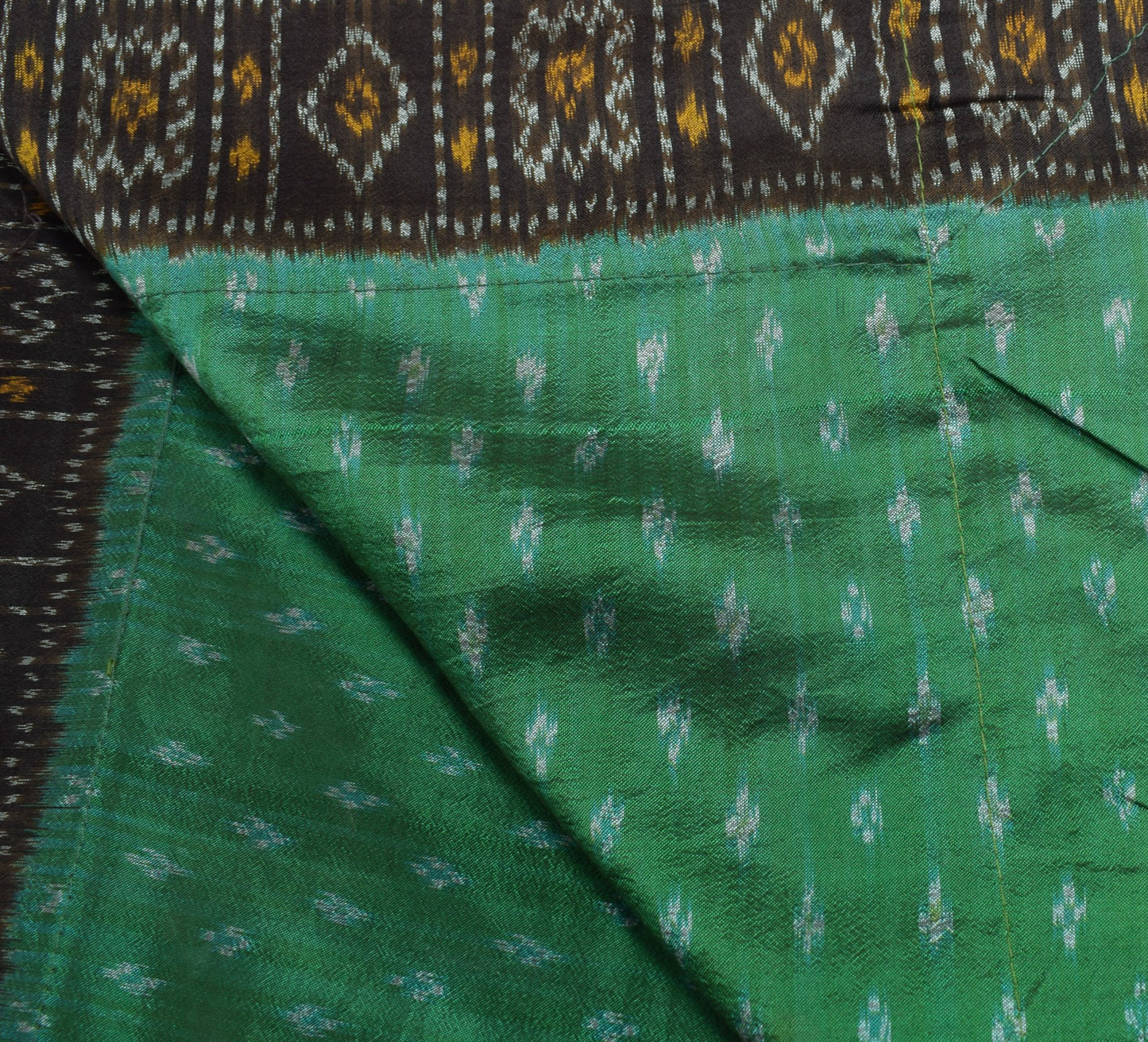 Sushila Vintage Green Ikat Dupatta Hand woven 100%Pure Silk Soft Long Stole Veil