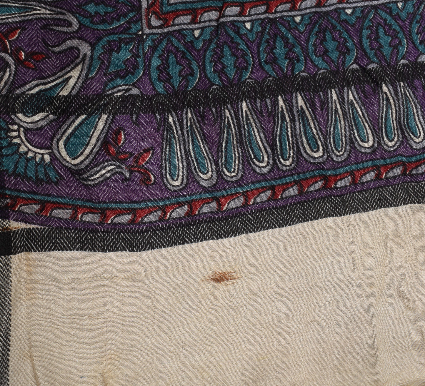 Sushila Vintage Purple Dupatta 100% Pure Woolen Woven Paisley Long Stole Shawl