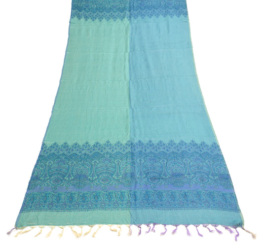 Sushila Vintage Green & Blue Dupatta 100% Pure Woolen Soft Printed Long Stole