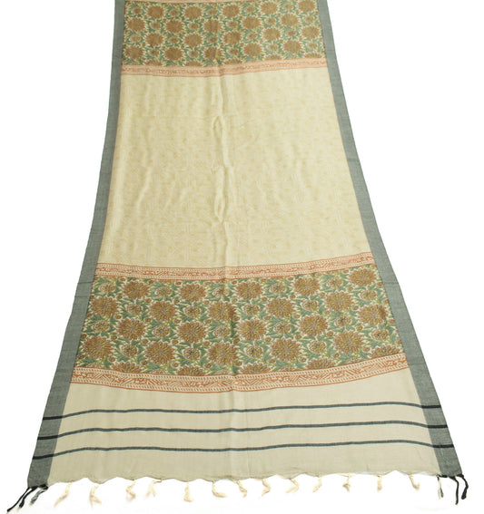 Sushila Vintage Gray Soft Dupatta Pure Woolen Printed Floral Long Stole Shawl