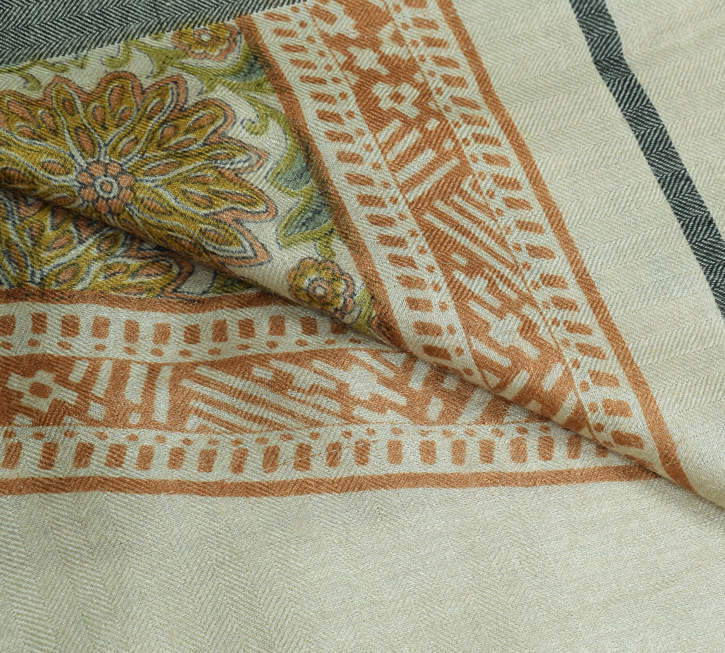 Sushila Vintage Gray Soft Dupatta Pure Woolen Printed Floral Long Stole Shawl