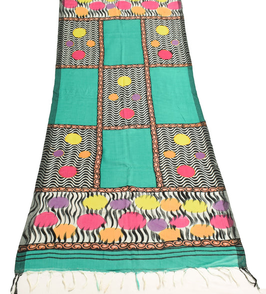 Sushila Vintage Pure Woolen Dupatta Teal Green Hand Block Printed Warm LongStole