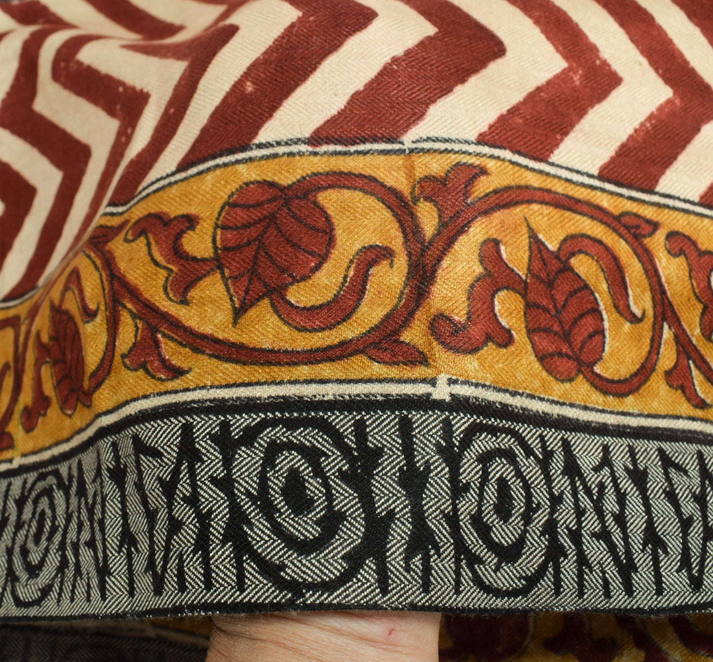 Sushila Vintage Cream Pure Woolen Dupatta Hand Block Printed Soft Long Stole