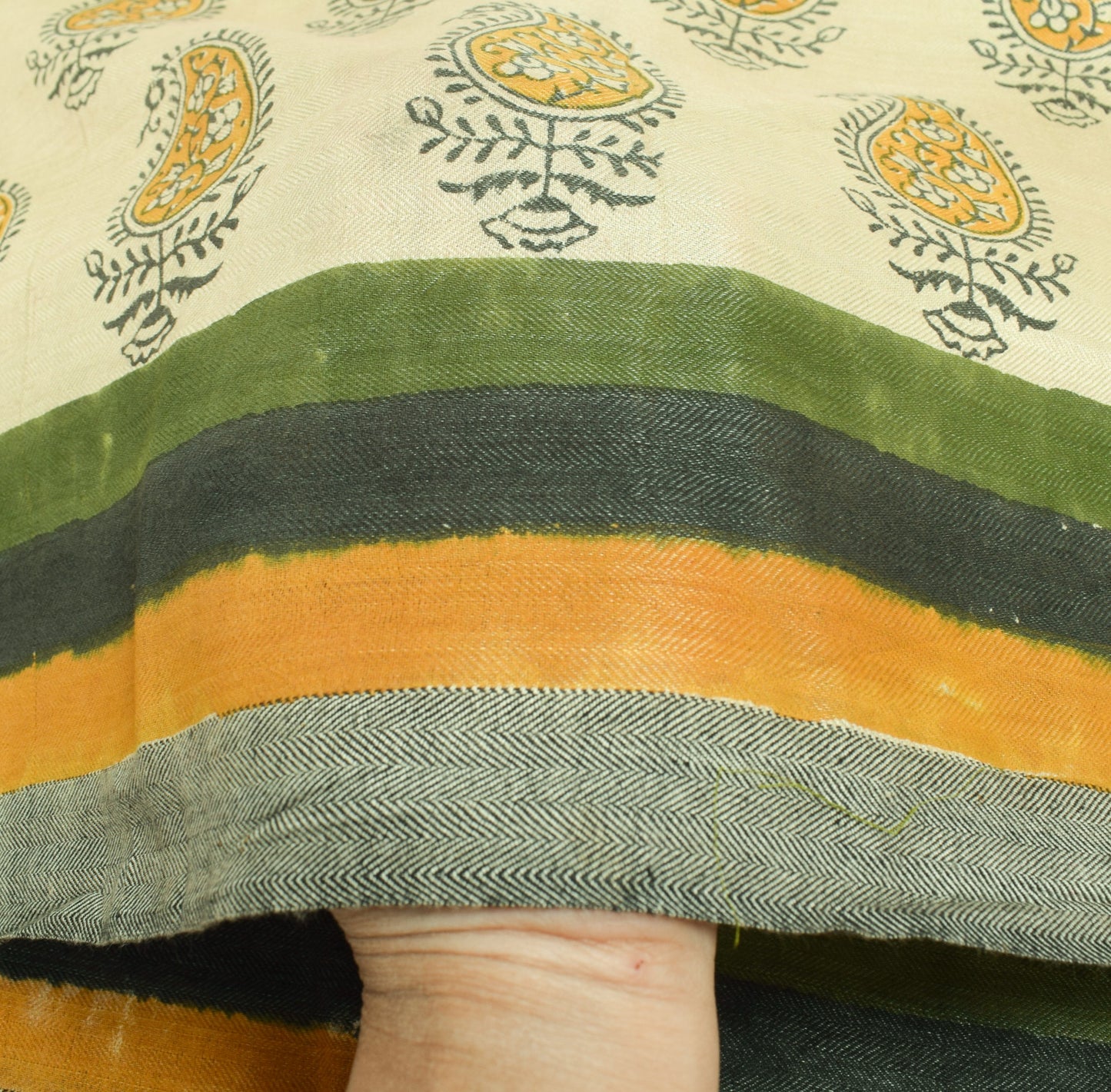 Sushila Vintage Hand Block Printed Dupatta 100% Pure Woolen Paisley Long Stole