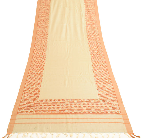 Sushila Vintage Cream Pure Woolen Dupatta Hand Block Printed Indian Long Stole