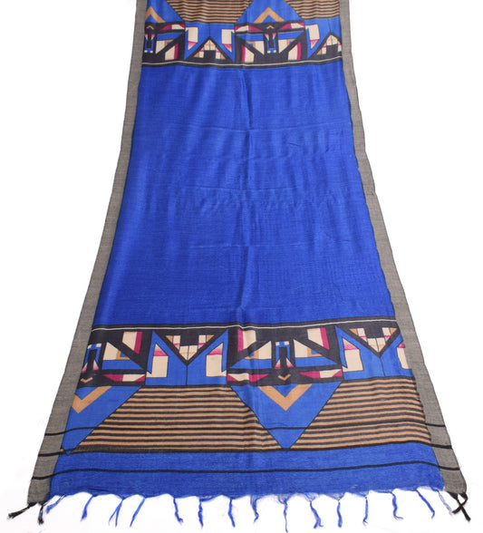 Sushila Vintage Blue Dupatta 100% Pure Woolen Printed Soft Indian Long Stole