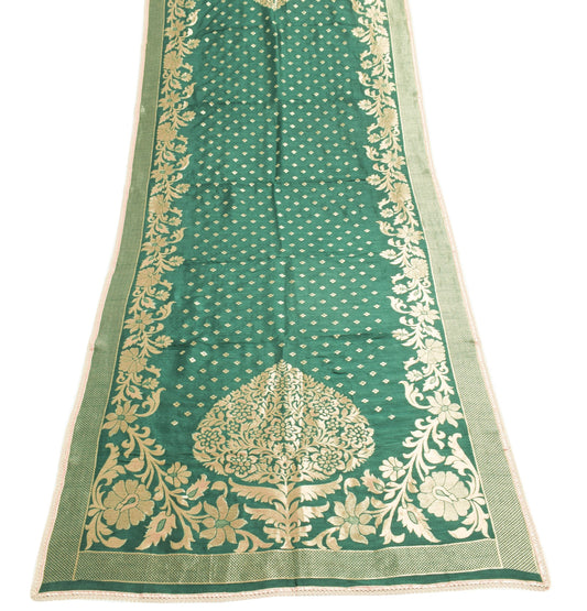 Sushila Vintage Teal Green Dupatta 100%Pure Cotton Zari Brocade Long Stole Wrap