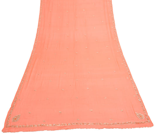 Sushila Vintage Zardozi Work Dupatta Orange Pure Georgette Wedding Long Stole