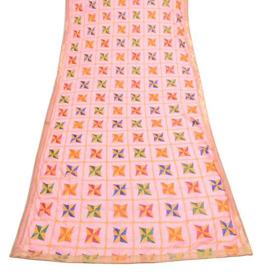 Sushila Vintage Art Chiffon Pink Dupatta Phulkari Embroidered Soft Long Stole