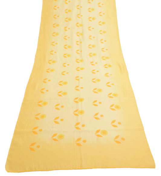 Sushila Vintage Yellow Dupatta 100% Pure Cotton Silk Floral Printed Long Stole