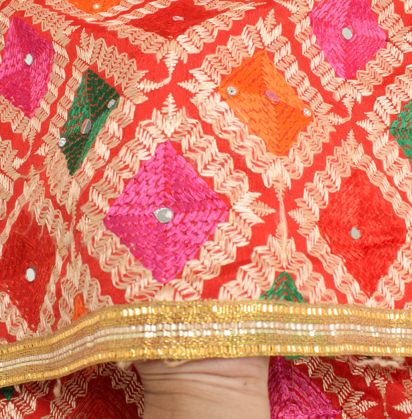 Sushila Vintage Red Phulkari Dupatta Art Silk Embroidered Traditional Long Stole