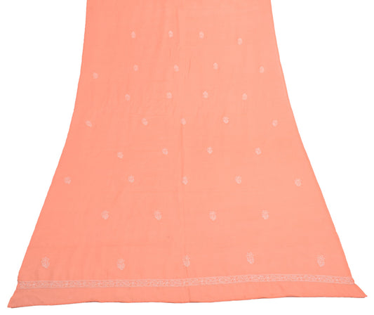 Sushila Vintage Dark Peach Dupatta Art Cotton Lucknowi Chikankari Long Stole