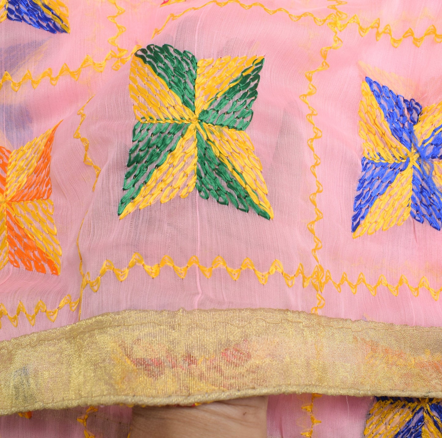 Sushila Vintage Bagh Phulkari Dupatta Art Chiffon Silk Pink Tradition Long Stole