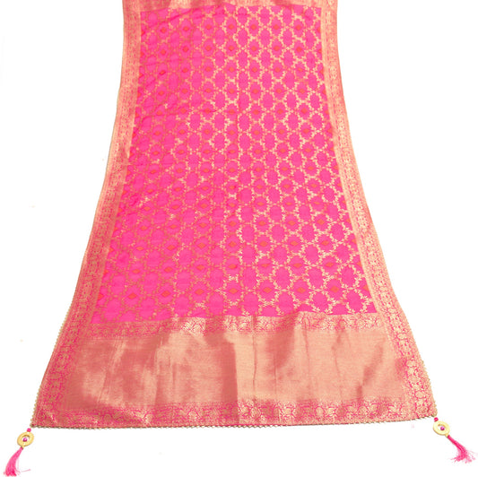 Sushila Vintage Magenta Dupatta Pure Cotton Silk Zari Brocade Wedding Long Stole