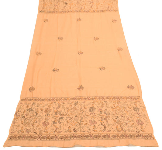 Sushila Vintage Peach Dupatta 100%Pure Cotton Hand Embroidered Kantha Long Stole