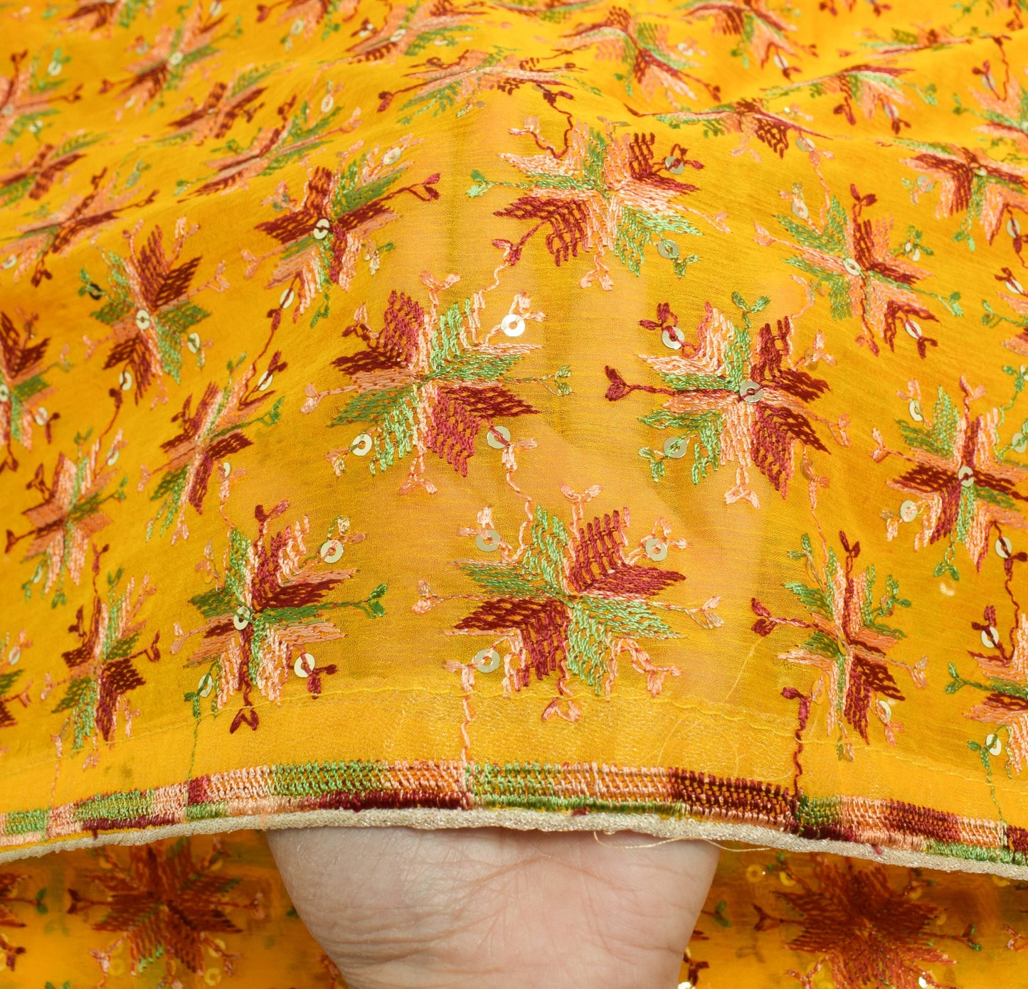 Sushila Vintage Yellow Bagh Phulkari Dupatta Art Chiffon Wedding Long Stole Wrap