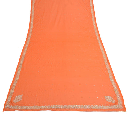 Sushila Vintage Zardozi Work Dupatta Orange Art Georgette Silk Ethnic Long Stole