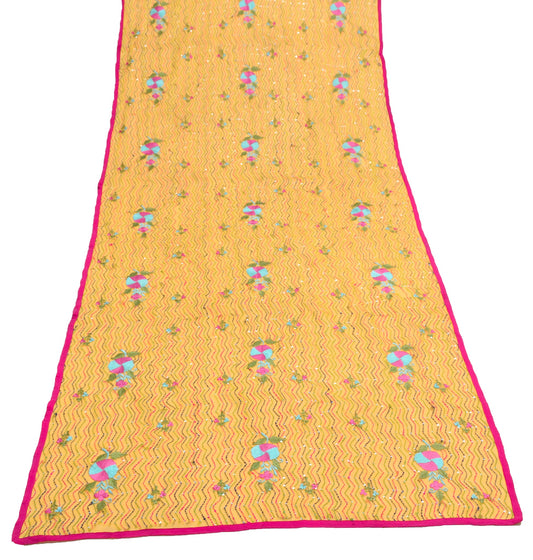 Sushila Vintage Yellow Dupatta Art Georgette Hand Embroidered Kantha Long Stole