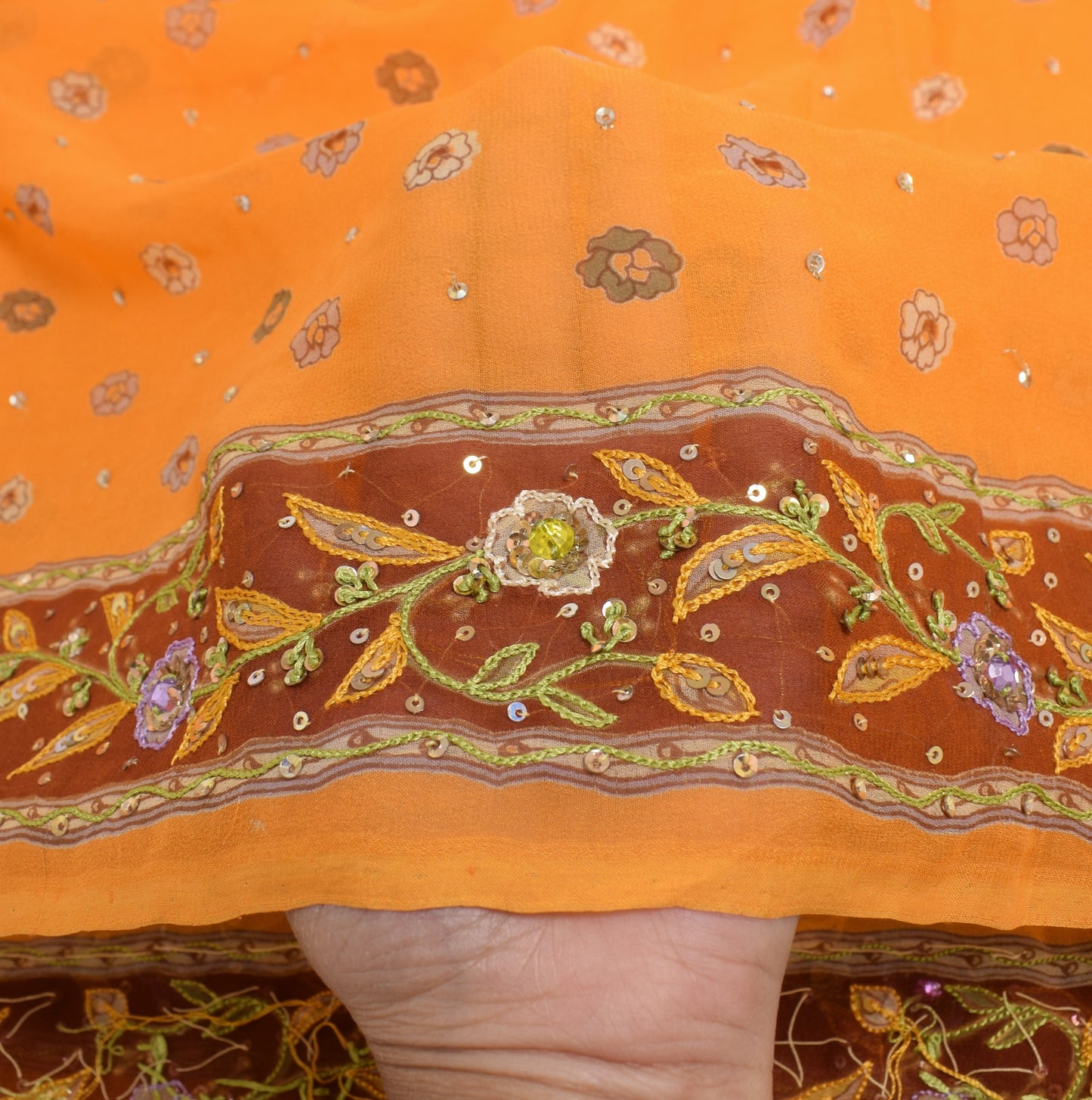 Sushila Vintage Orange Embroidered Dupatta Pure Georgette Printed Long Stole
