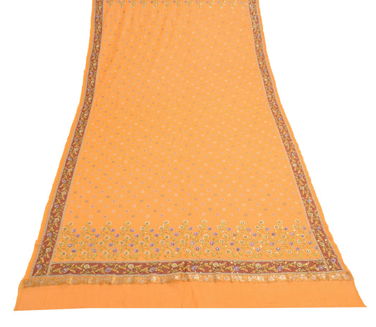 Sushila Vintage Orange Embroidered Dupatta Pure Georgette Printed Long Stole
