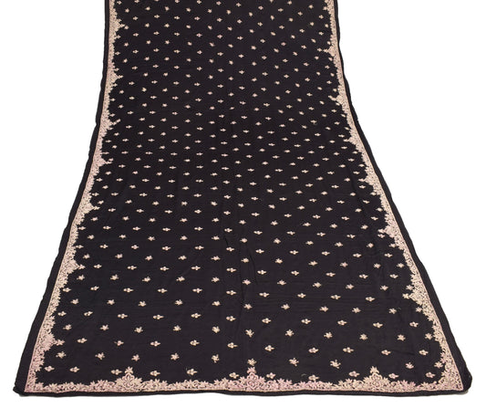 Sushila Vintage Black Heavy Dupatta Zardozi Hand Work Pure Satin Silk Long Stole