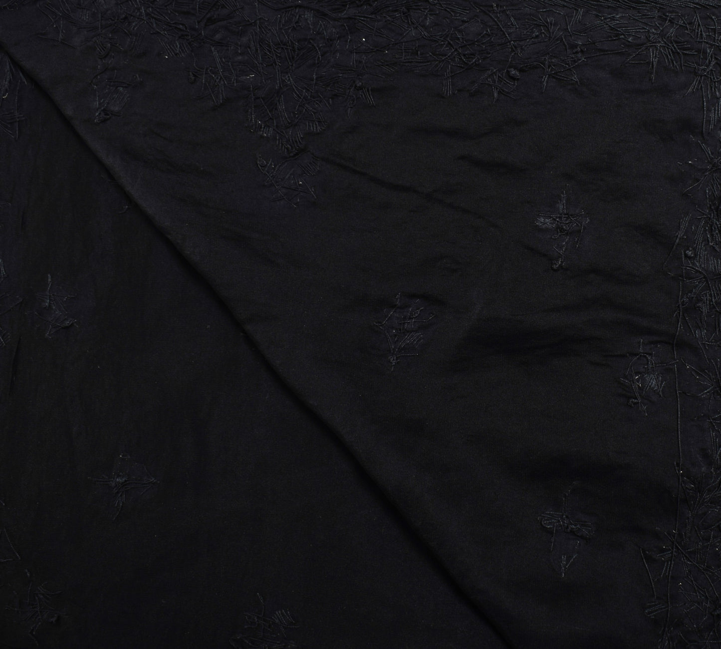 Sushila Vintage Black Heavy Dupatta Zardozi Hand Work Pure Satin Silk Long Stole