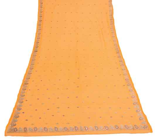 Sushila Vintage Orange Dupatta Art Georgette Hand Embroidered Floral Long Stole